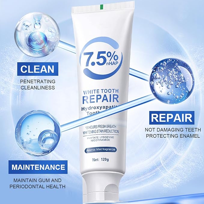 7.5% Hydroxyapatite Toothpaste for Enamel Protection, Fluoride-Free Formula with Gentle Mint, for Sensitive Teeth, Daily Protection, Long-Lasting Fresh Breath, 4.23 Oz (2)