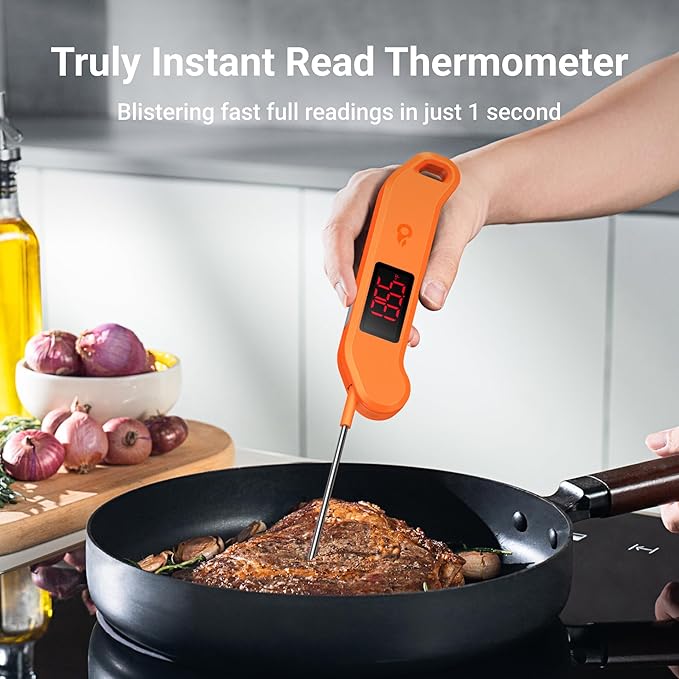 ThermoMaven 1 Sec Professional Digital Meat Thermometer, ±0.5℉ Accuracy | NIST&NSF Certified Food Thermometer, Auto-Rotate Bright LED Screen, Highly Waterproof for Grill BBQ, Orange