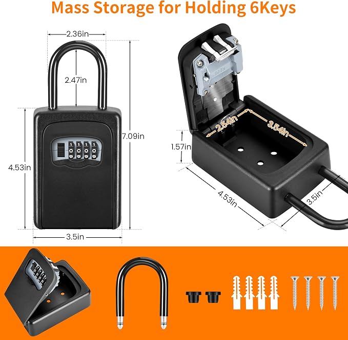 Portable Key Lock Box for House Key, Weatherproof Resettable Code House Key Safe Security Lock(4 Pack, Black)