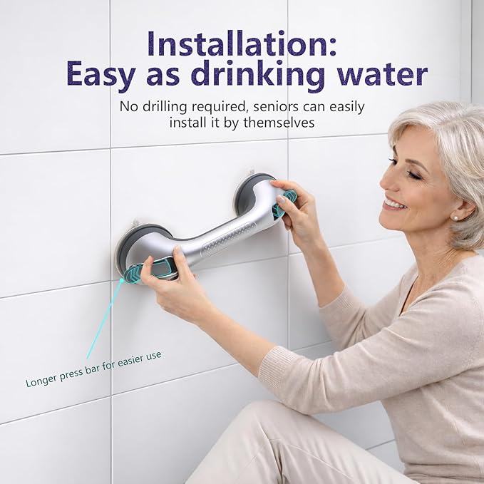 2 Pack Grab Bars for Bathtubs and Showers, Suction Grab Bar, Heavy Duty Shower Handle Removable Bath Handrails for Seniors and Elderly, Bathroom Safet