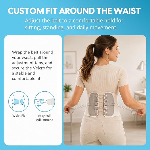 Adjustable Lumbar Support Back Brace with Dual Pulley System – Posture and Spine Support,Pelvic & Hip Support,Lower Back Belt for Daily Support, Sitting, Standing, Work & Light Lifting – Unisex，28"-48"
