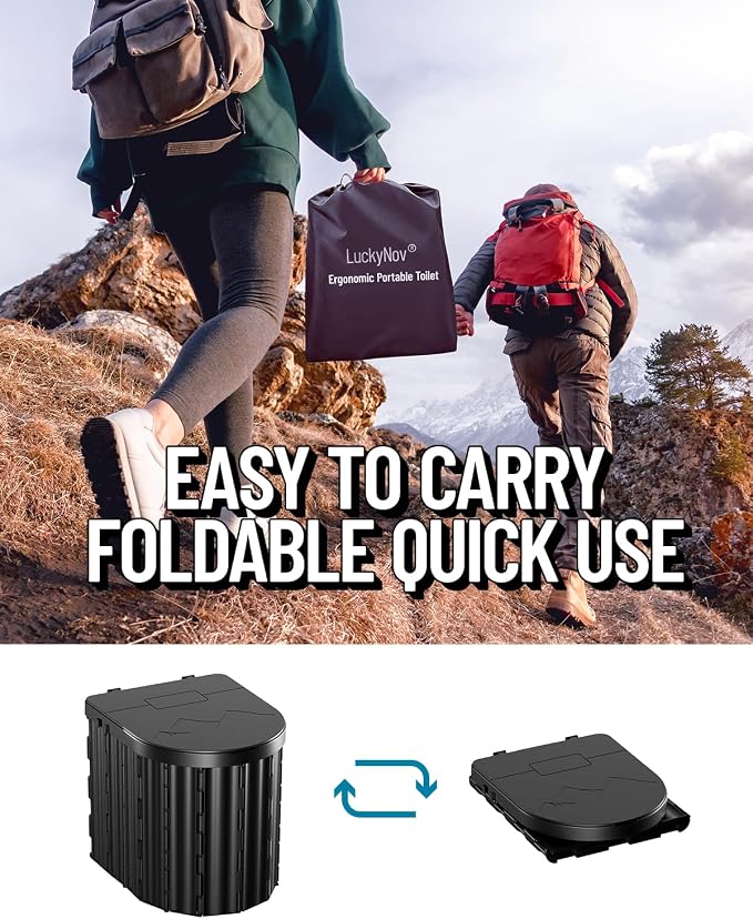 Portable Toilet with Urine Gel & Leak-Proof Bags – Odorless Camping Toilet for Adults & Kids, Outdoor Travel Potty with Ergonomic Design