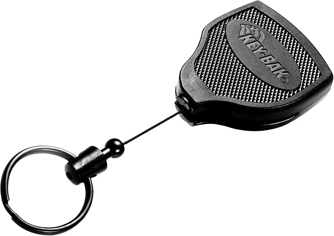 KEY-BAK SUPER48 Locking Retractable Keychain, Durable Polycarbonate Case, Leather Belt Loop, and Oversized Split Ring