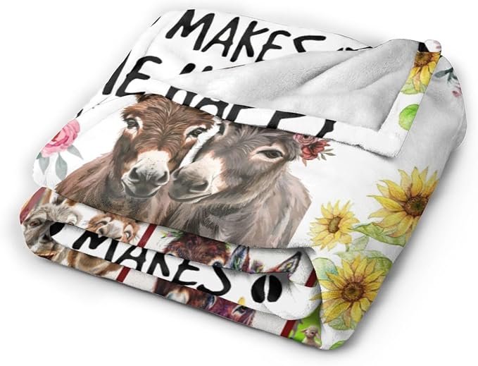 Donkey Blanket Soft Cozy Donkey Plush Throw Blanket Farm Donkey Stuff Decor Warm Lightweight Animal Flannel Fleece Blanket Giftsfor Lover Girls Kids Boys Women Adults Bed Travel 40"x50"