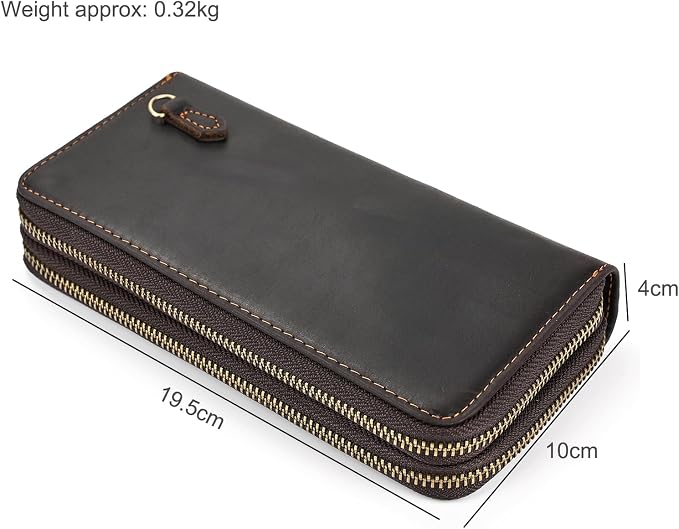 Genuine Leather Long Wallet for Men, Large Capacity Purse Clutch Bag Handbag Checkbook Cash Credit Cards Phone Holder | Large Capacity