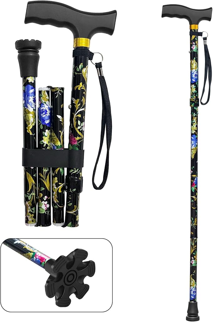 Walking Cane LIXIANG Cane for Man/Woman | Mobility & Daily Living Aids | 5-Level Height Adjustable Walking Stick | Comfortable Plastic T-Handle Portable Walking Stick Folding Cane