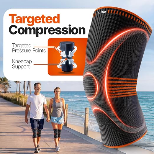 DR. BRACE Elite Compression Knee Brace for Women & Men, (2-Pack) Knee Support Compression Sleeve, Workout Sports Knee Braces for Meniscus Tear, ACL & Arthritis Pain Relief - Check Size Guide Video (Mars, XX-Large)