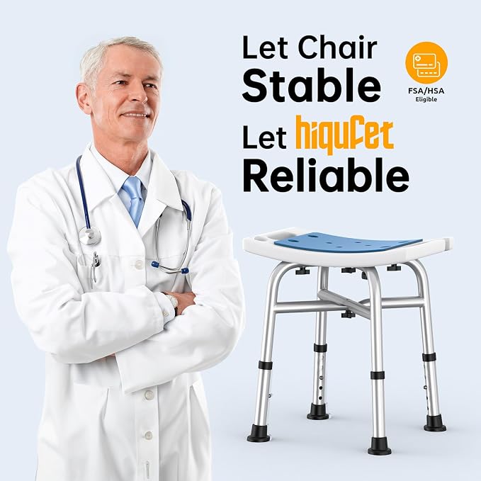 Heavy Duty Shower Chair for Inside Shower, 500 lbs Adjustable Shower Stool with Anti-Slip Suction Feet, Bathroom Bench Seat for Elderly and Adults, 3-Min Quick Assembly