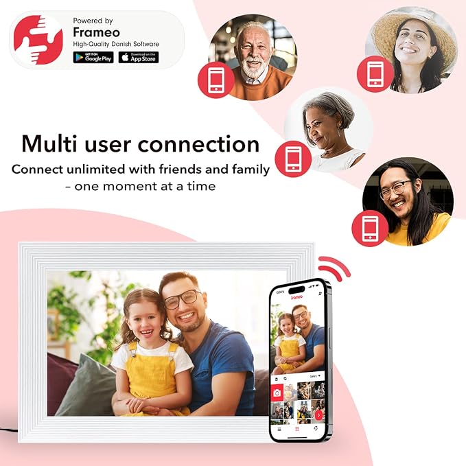 Frameo White 10.1 Inch Smart WiFi Digital Photo Frame,Digital Picture Frame Wi-Fi with 32GB Storage & SD Slot, Electronic Picture Frame IPS Touch Screen with Auto-Rotate, Gifts for Mom, House Warming