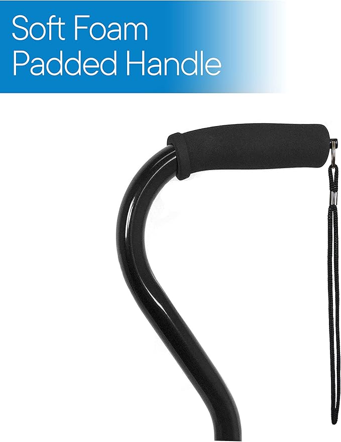 RMS Quad Cane - Adjustable Walking Cane with A Large Four-Pronged Base for Extra Stability - Foam Padded Offset Handle for Secure & Comfort Grip - Works for Right or Left Handed Men or Women
