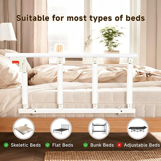 Bed Assist Rail for Elderly, Folding Bed Rail with Safety Straps & Sponge Handle. Tool-Free Installation for Seniors Safety on Platform, Slatted, Metal Beds.
