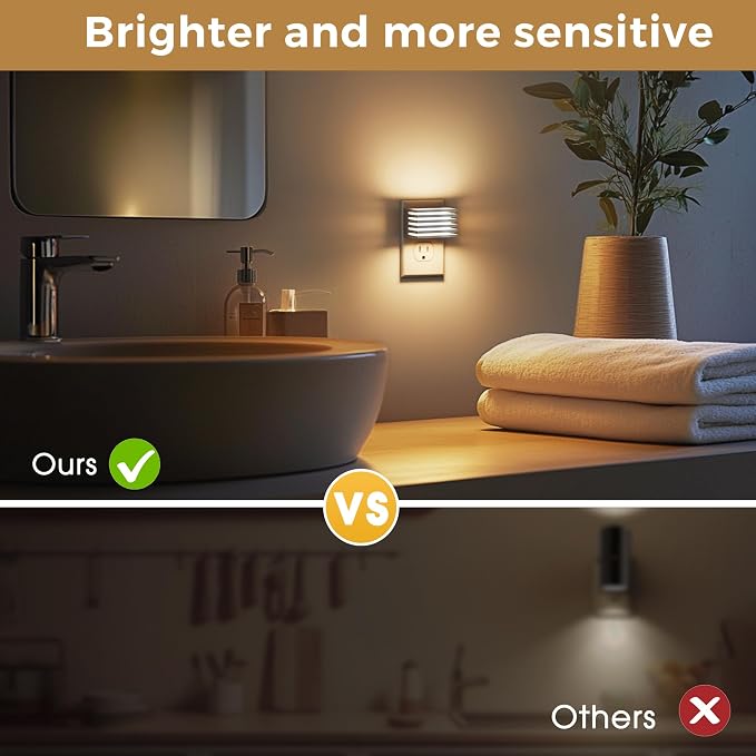 L LOHAS LED Night Lights Plug into Wall, 2 Pack Modern Night Light with Dusk to Dawn Sensor, Dimmable Plug in Night Light, Adjustable Brightness, 3000K Soft White for Bedroom Bathroom Hallway(Silver)