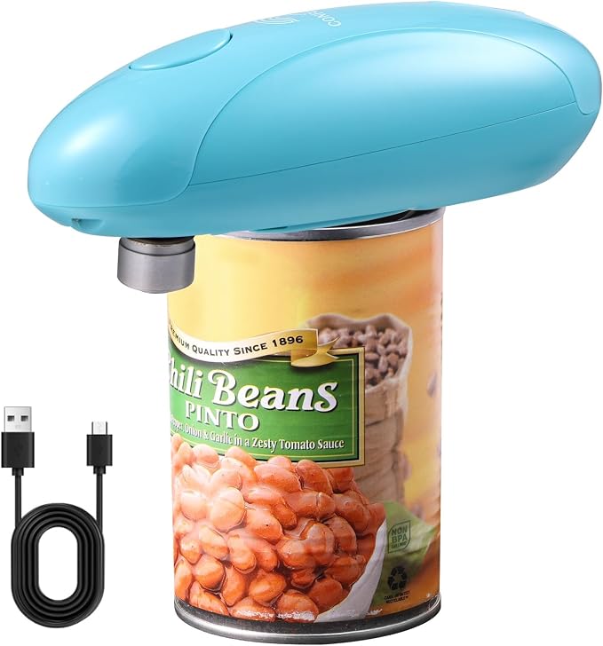 Rechargeable Can Opener Electric for Seniors, One-Touch Design (Blue) | Smooth Edge Cutting, USB-C Charging, Angled Blade, Magnetic Lid Catch, ABS Body, Easy Operation, Hands-Free