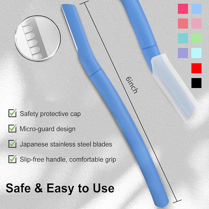 Dermaplane Razor for Women, Facial Razor, Peach Fuzz Remover, 10ct Navy | Disposable Dermaplaning Tool for Facial Hair Removal & Exfoliation, Microblade Design, Easy Replacement for Home & Travel