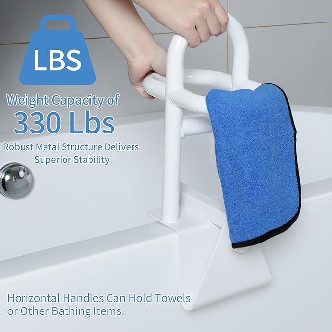 Triple Grip Adjustable Bathtub Handles for Seniors, Tub Grab Bars for Side of Tub, Handicap Grab Bars, Tub Handles for Elderly Innovative Balance Design for Family Safety fits 3-inch+ Thick Walls