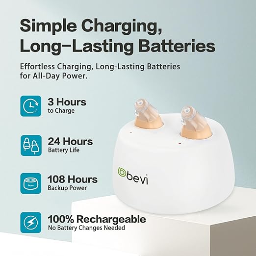 Rechargeable Hearing Aids for Seniors with Noise Cancellation, OTC Hearing Aids Digital Chips for Clear Sound, CIC In-Ear Fit Comfortable & Invisible, Charging Case Volume Control, 1 Pair, Beige
