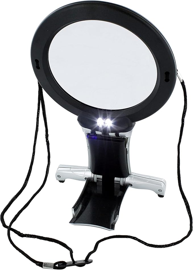 2X Hands Free Chest Rest LED Magnifier for Reading with 6X Spot Magnifying Glasses with Light for Sewing, Hobbies, Crafters, and DIY Projects – Adjustable Stand and Neck Cord for Seniors