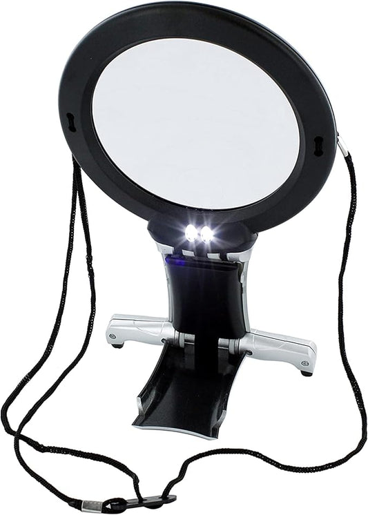 2X Hands Free Chest Rest LED Magnifier for Reading with 6X Spot Magnifying Glasses with Light for Sewing, Hobbies, Crafters, and DIY Projects – Adjustable Stand and Neck Cord for Seniors