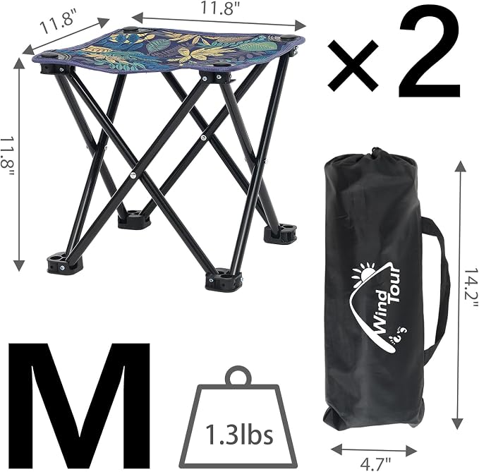 Wind Tour Portable Folding Camping Stool Outdoor Camping Lightweight Samll Chair for Fishing Hiking Gardening and Beach with Carry Bag (Medium Blue -2)