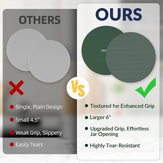 NIHOME Silicone Jar Opener – 6 Inch Large Anti-Slip Grip Pads, Premium 100% Food-Grade Silicone, Stylish Designer Colors, Multi-Purpose Heat-Resistant Mat & Coaster, Set of 6 (Vintage Colors)