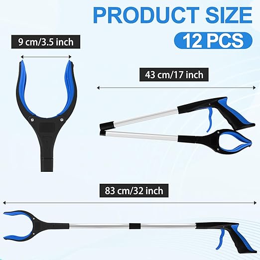 12-Piece Heavy-Duty Trash Collection Tool - 32-Inch Lightweight Telescopic Grabber Ergonomic Handle, Non-Slip Grip | Multi-Purpose Mobility Aid for Seniors