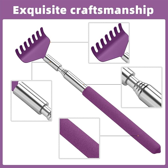 Kuvvfe 2 Pack Portable Extendable Back Scratcher, Stainless Steel Telescoping Back Scratcher with Beautiful Present Packaging(Purple)
