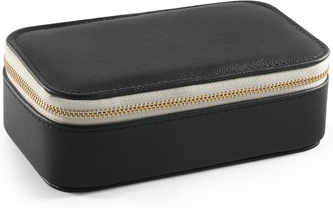 Genuine Leather Travel Pill Organizer Box Case 2 Times a Day for Purse for Women, Cute Medicine Pill Holder Containers for Vitamin Medium Weekly Daily 7 Day Am Pm Pill Organizer(Black)