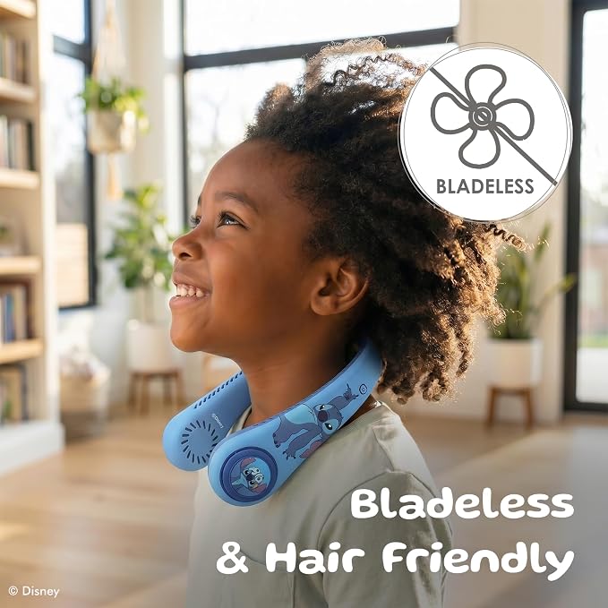 Disney Lilo and Stitch Portable Neck Fan| Bladeless Hands-Free Fan with 5 Speeds, Rechargeable Wearable Cooling Fan for Travel & Summer| Lightweight Personal Fan, Stitch Gifts for Women, all Fans