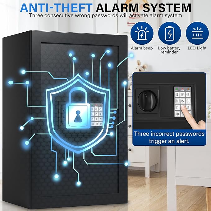 23.62 inches Tall Safe Box, 4.4 Cuft Home Safe with Fireproof Waterproof Bag, Anti-Theft Digital Security Lock Box with Smart Alert System, Removable Shelf, Mute Function, Document Safes for Jewelry
