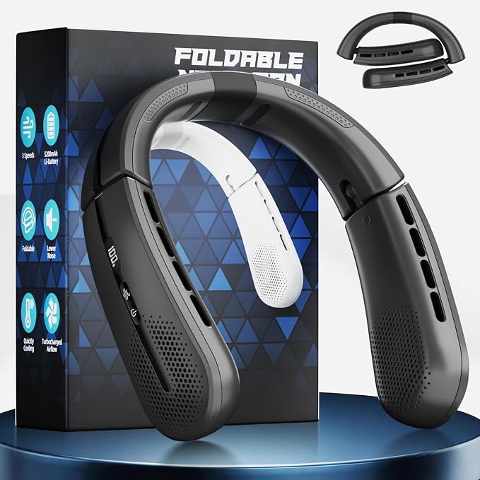 ChillGo Portable Neck Fan - 8400 RPM Enlarged Turbo Airflow - 5200mAh Personal Rechargeable Cooling Wearable Fan - Max 16H, 4 Speeds, Foldable, LED Display - Great Gifts for Men Women - NYC Midnight