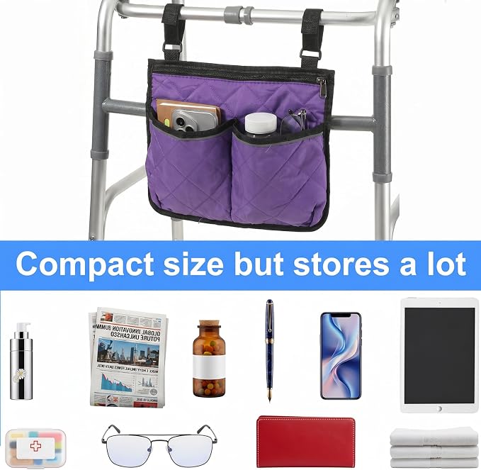 Walker Bag for Folding Walker Walker Basket with Reflective Safety Strips Foldable Wheelchair Storage Bag with 2 Adjustable Straps for Night Visibility Seniors Elderly