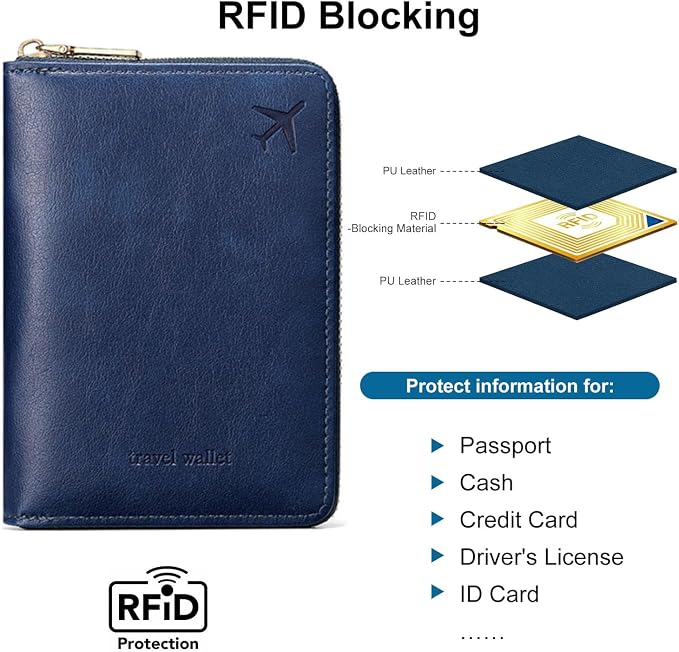 Passport Holder for Travel Women and Men RFID Passport Holder with Zipper Passport Case Passport cover Passport Wallet Travel Essentials and Accessories