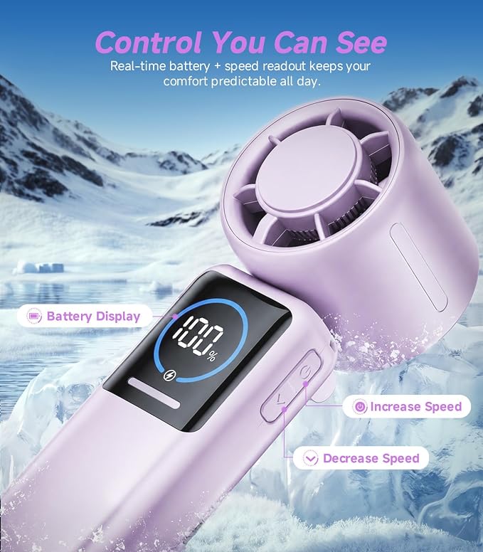 Turbo Portable Handheld Fan, 15000mAh Rechargeable Personal Fan for Travel | 15m/s Foldable Neck Fan with 100 Speeds, Up to 50H Runtime, Built-in USB-C Output and Display for Concerts and Outdoors