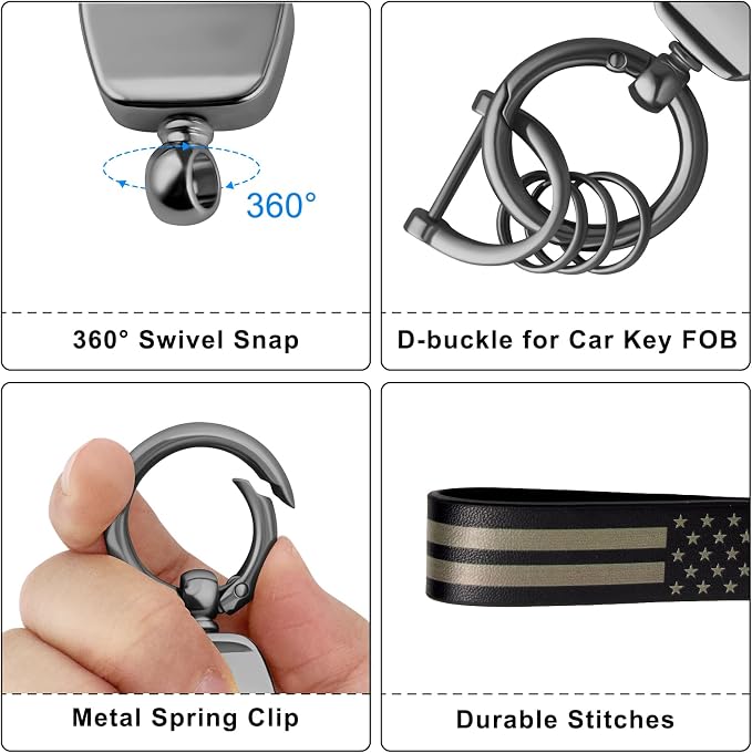 OHKYOOT Leather Car Keychain for Home Car Keys | Carabiner Clip Key Fob Keychain for Women Men,Car Key Holder with 3 Key Ring and Anti-Lost D Ring