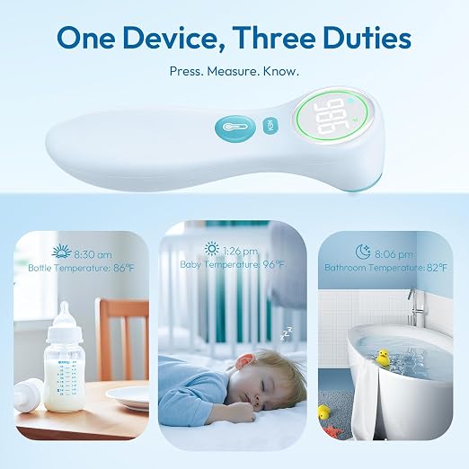 Viproud No-Touch Thermometer for Kids and Adults, 1-Second Reading, Blue | Forehead & Object Mode, Fever Indicator, Large Clear LED, Silent Mode, Home Medical, Nurse Accessories, Lifetime Support