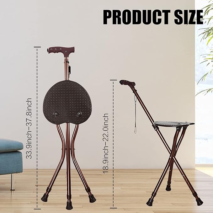 Hold 440 lbs Folding Canes with Seat Walking Stick Height Adjustment Cane Seat Capacity Frosted Handle with Magnetic Therapy Stone Crutches Stool