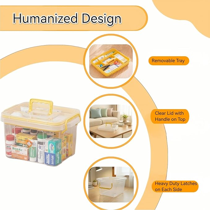 Pulseplay Clear Medicine Organizer Storage Box with Handle Protable Medicine Cabiner Organizer with Removable Tray Multipurpose Plastic Organizer Box for Home and Travel