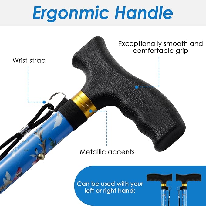 Walking Cane PANZHENG Cane for Man/Woman | Mobility & Daily Living Aids | 5-Level Height Adjustable Walking Stick | Comfortable Plastic T-Handle Portable Walking Stick Folding Cane