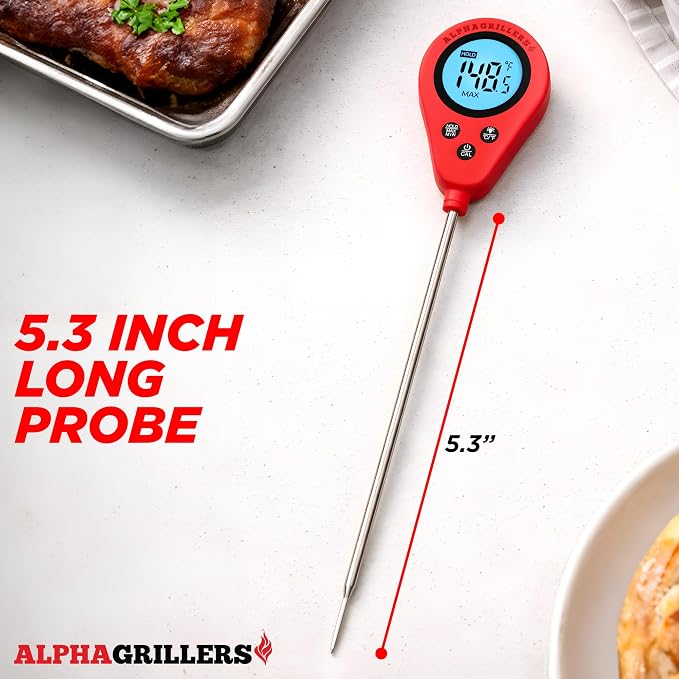 Alpha Grillers Instant Read Meat Thermometer Digital Probe for Food & Bread | Great for Cooking & Baking Sourdough Bread, Fast Probe Kitchen Thermometer