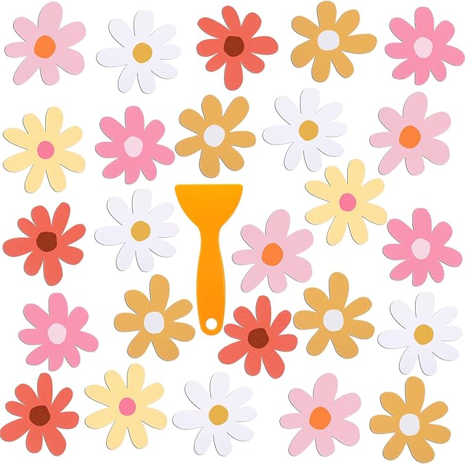 24 Pcs Flower Non Slip Bathtub Sticker Daisy Skidproof Shower Sticker Anti Slip Shower Decals Bathe Treads Adhesive Appliques Scraper Bright Flower Adhesive Decal for Bathroom Decor