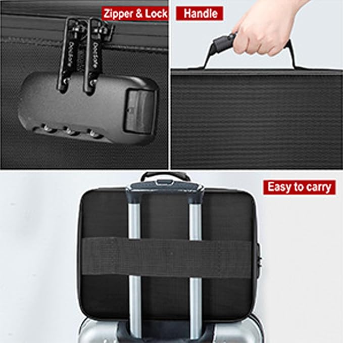 POCREATION Fireproof Document Bag with Lock, Hard Case Storage Box with Combination Lock, 14.2x11.0x3.5 Inches