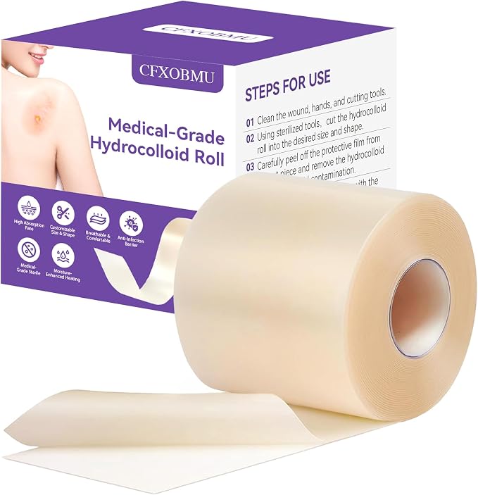 Hydrocolloid Bandages for Wound Care, Hydrocolloid Roll with Self-Adhesive,Ultra Absorbent, Flexible & Waterproof, DIY Size & Shape First Aid Kit Essential (2in*12ft)