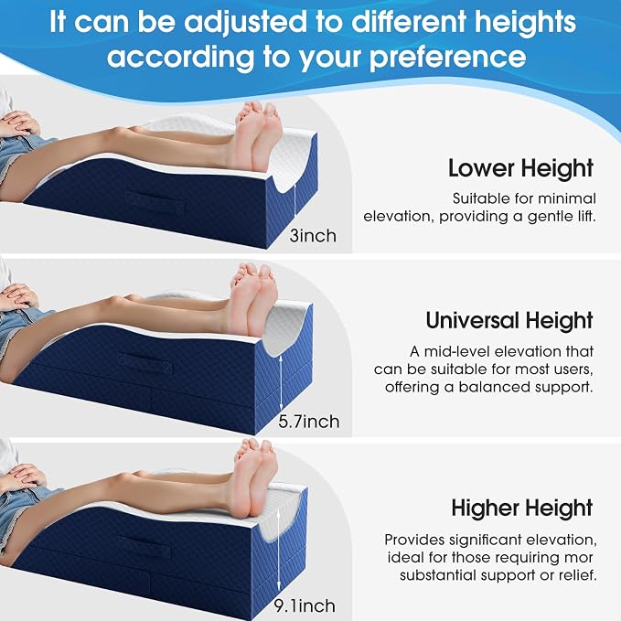 TranquilRelax Leg Pillow, Leg Elevation Pillow with Pad and Memory Foam, Height Adjustable Bolster Pillow for Legs, Leg Pillow Elevation Blood Circulation, for Post-Surgery, Blue