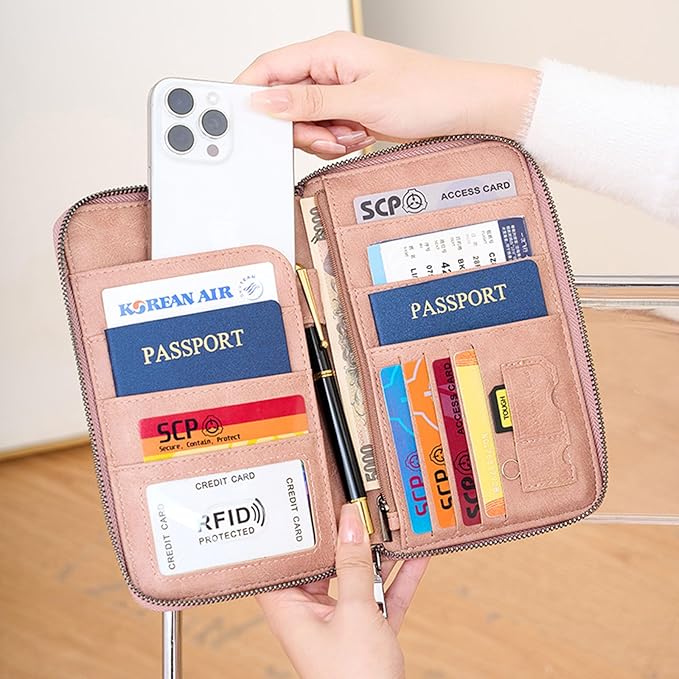 Family Passport Holder for Travel Women and Men Multiple RFID blocking Passport Holder MultiFunction Passport Wallet Passport Case Passport cover with Zipper