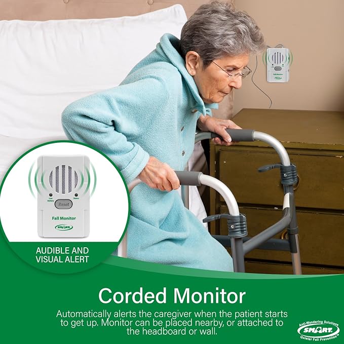 Smart Caregiver® Bed and Chair Exit Alarm System for Fall/Wandering Prevention – Know When They get up! Includes Monitor with 10in x 30in Bed Sensor Pad and 10in x 15in Chair Sensor Pad