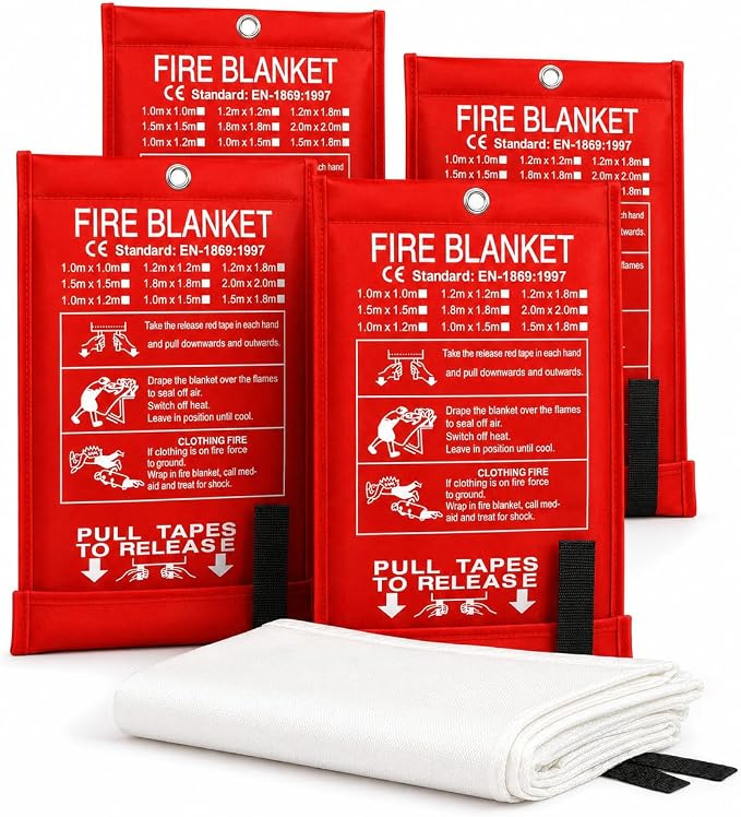 Ougist 4 Pack Emergency Fire Blanket for Home and Kitchen, 40"x40" Fire Blankets for Safety, Fiberglass Flame Suppression for Grill, RV & Camping, Peace of Mind for Your Family
