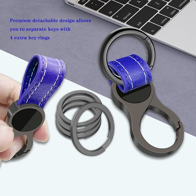 Idakekiy Key Chain with 4 Key Rings and Quick Release Carabiner Clip Leather Car Keychain for Men and Women