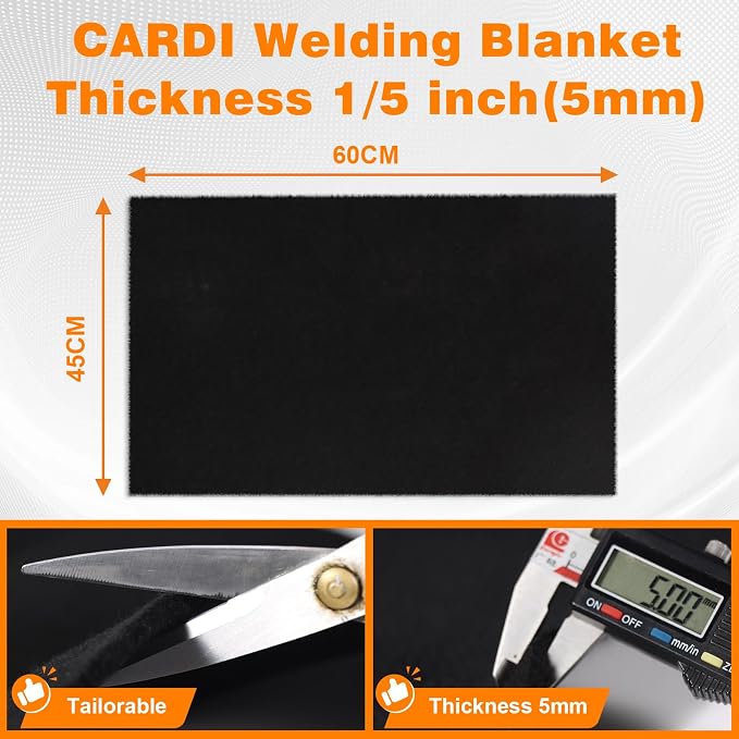 CARDI Fireproof Carbon Welding Blanket 1PCS 18x24 Inch Thickness 0.2 Inch Heat Resistant Fabric Up To 1900°F Heat Shield Resistant Mat for Soldering, Firepit, Grill, Welding Supplies