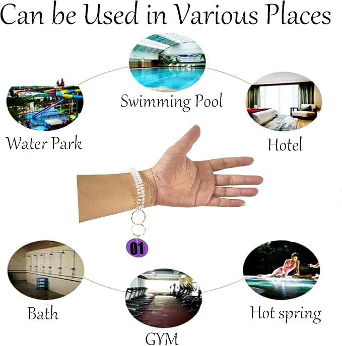 10 Pieces Wrist Coil Keychain Spiral Key Ring, Clear White | Wristband Bracelet Key Holder for Pool Gym ID Badge