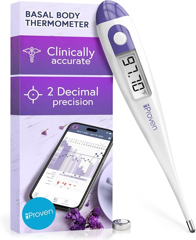 Digital Basal Body Thermometer, 1/100th Degree High Precision, Quick 60-Sec Reading, Memory Recall, Accurate BBT Thermometer for Natural Ovulation Tracking by iProven | Memory Recall, Fast & Accurate BBT Thermometer for Natural Ovulation Tracking by iP...